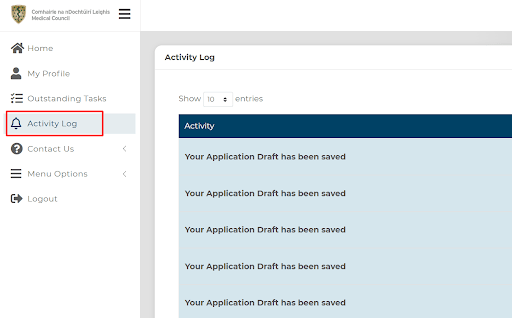 Online Doctors Portal Activity Log